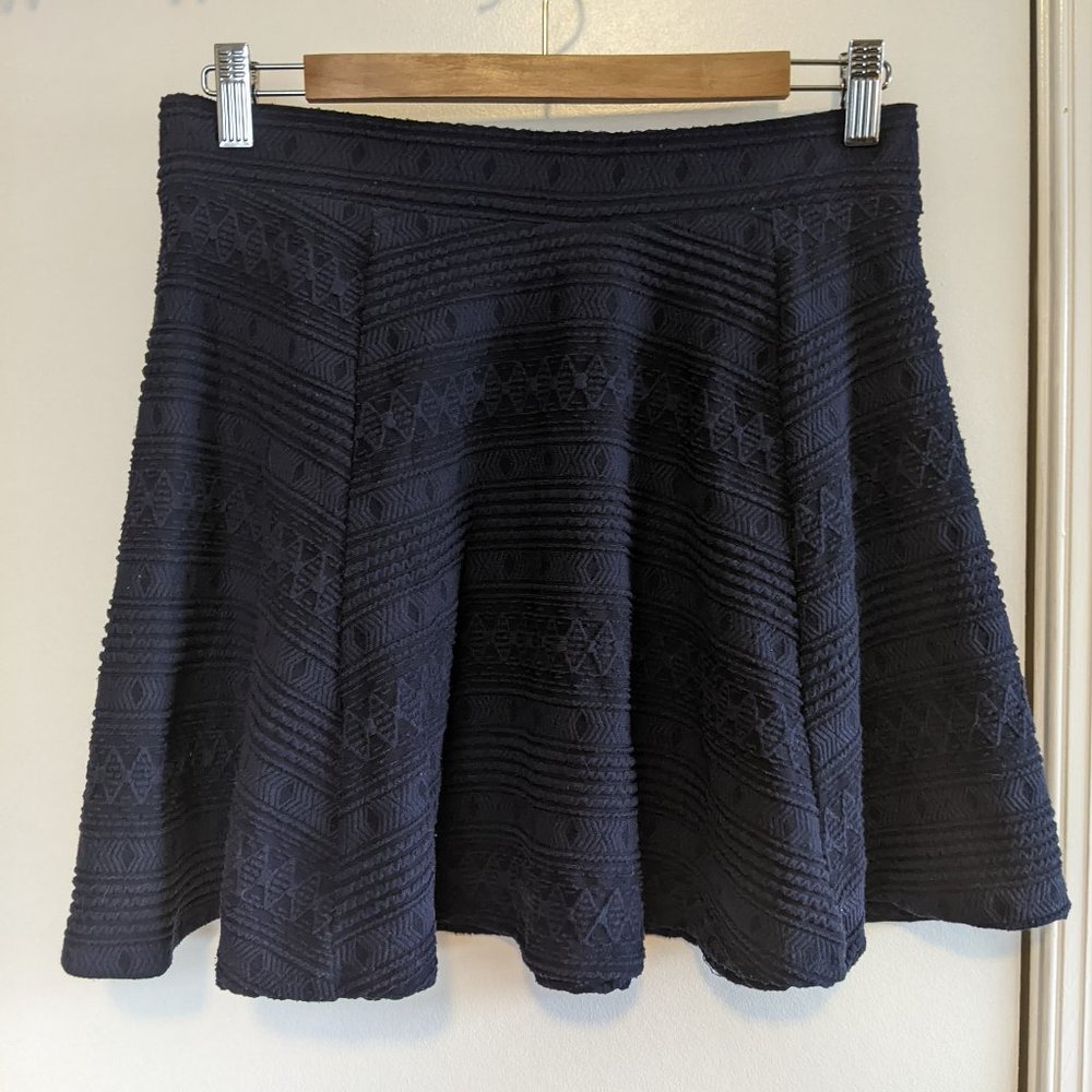Navy Patterned Skater Skirt